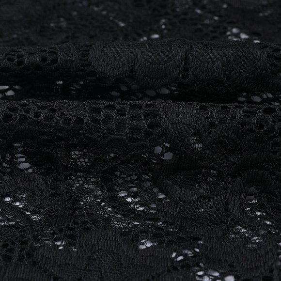 Black Floral Lace Scalloped Square Neck Bodysuit - Picture 9 of 11